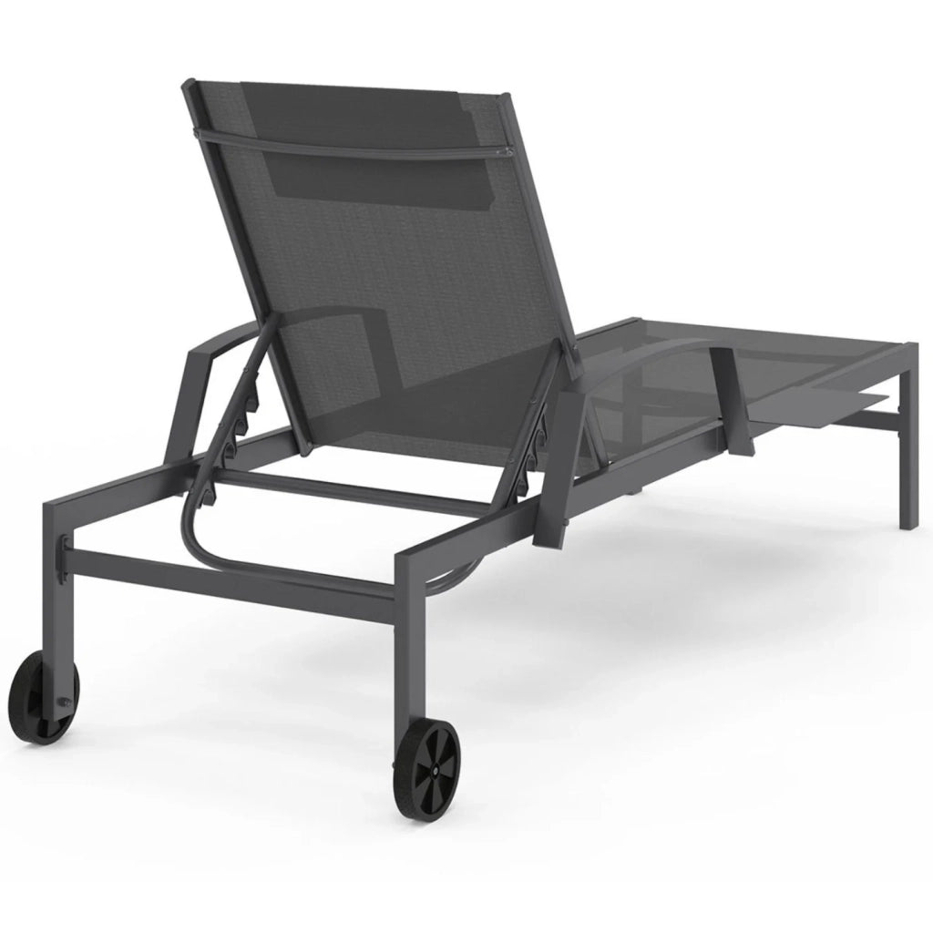 IDMarket - Set di 2 lettini da giardino reclinabili JAVA con ripiani in acciaio grigio e tessuto grigio
