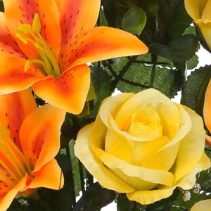 Set 2 Bouquet Artificiali Frontale Composto da 14 Rose e Lilium H 55 cm