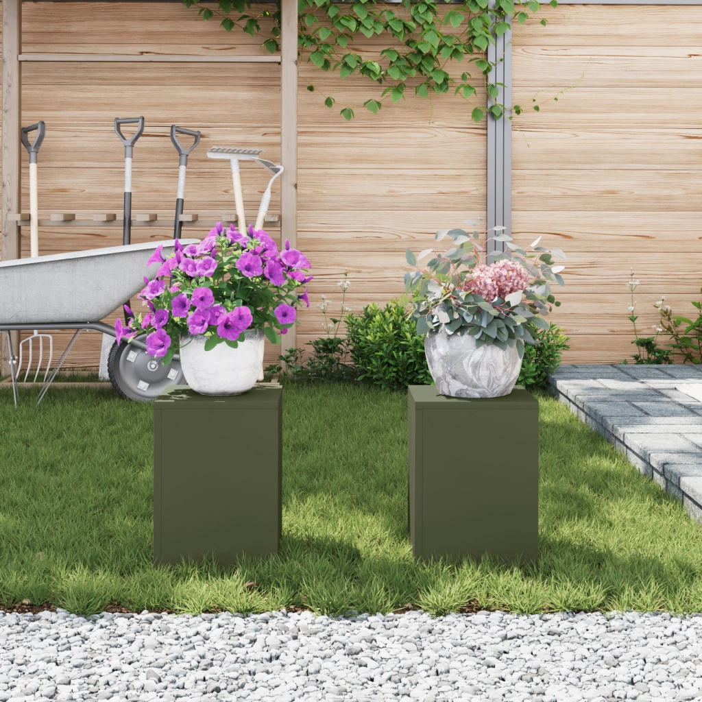 Supporti per Piante da Esterno Pilastro 2 pcs Verde Oliva 24x24x35 cm Acciaio