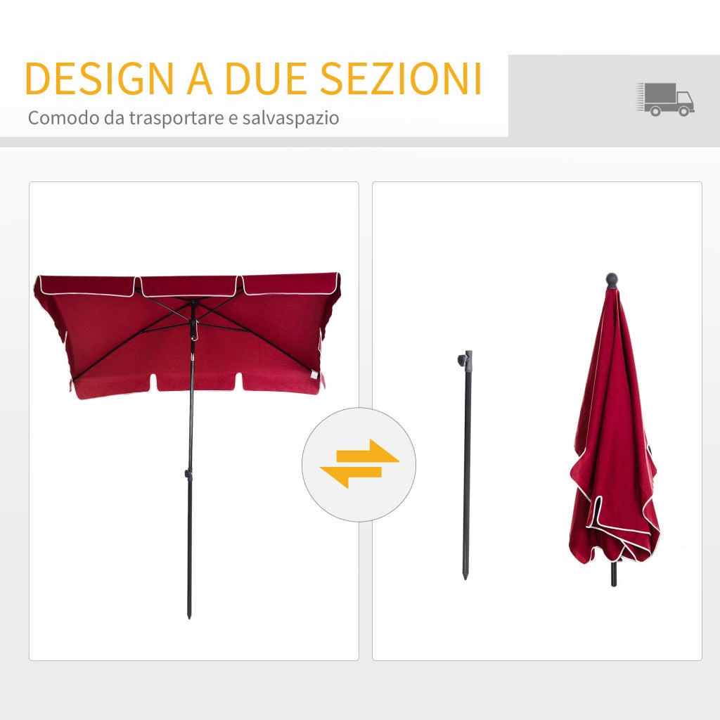 Easycomfort Ombrellone da Giardino Rettangolare 2x2.4 m con Inclinazione Regolabile, Rosso e Nero
