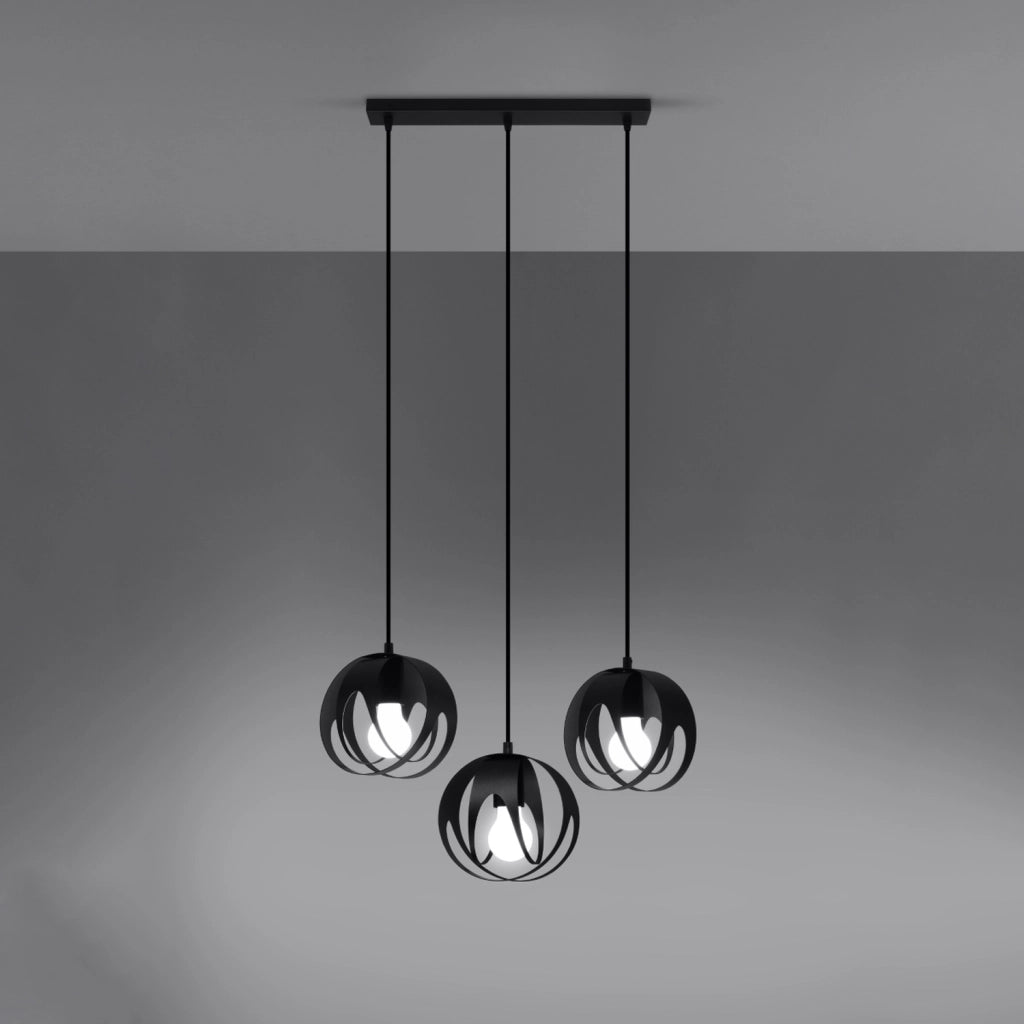 Lampada a sospensione FINARA nera 3 luci E27 Pure Lume