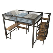 Letto a soppalco 140x200 cm; scrivania e armadio; MDF e metallo; nero e marrone (Senza materasso)