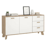 Credenza Pepito, Buffet da soggiorno, Madia da salotto, Dispensa da cucina, 147x39 h73 cm, Rovere e Bianco