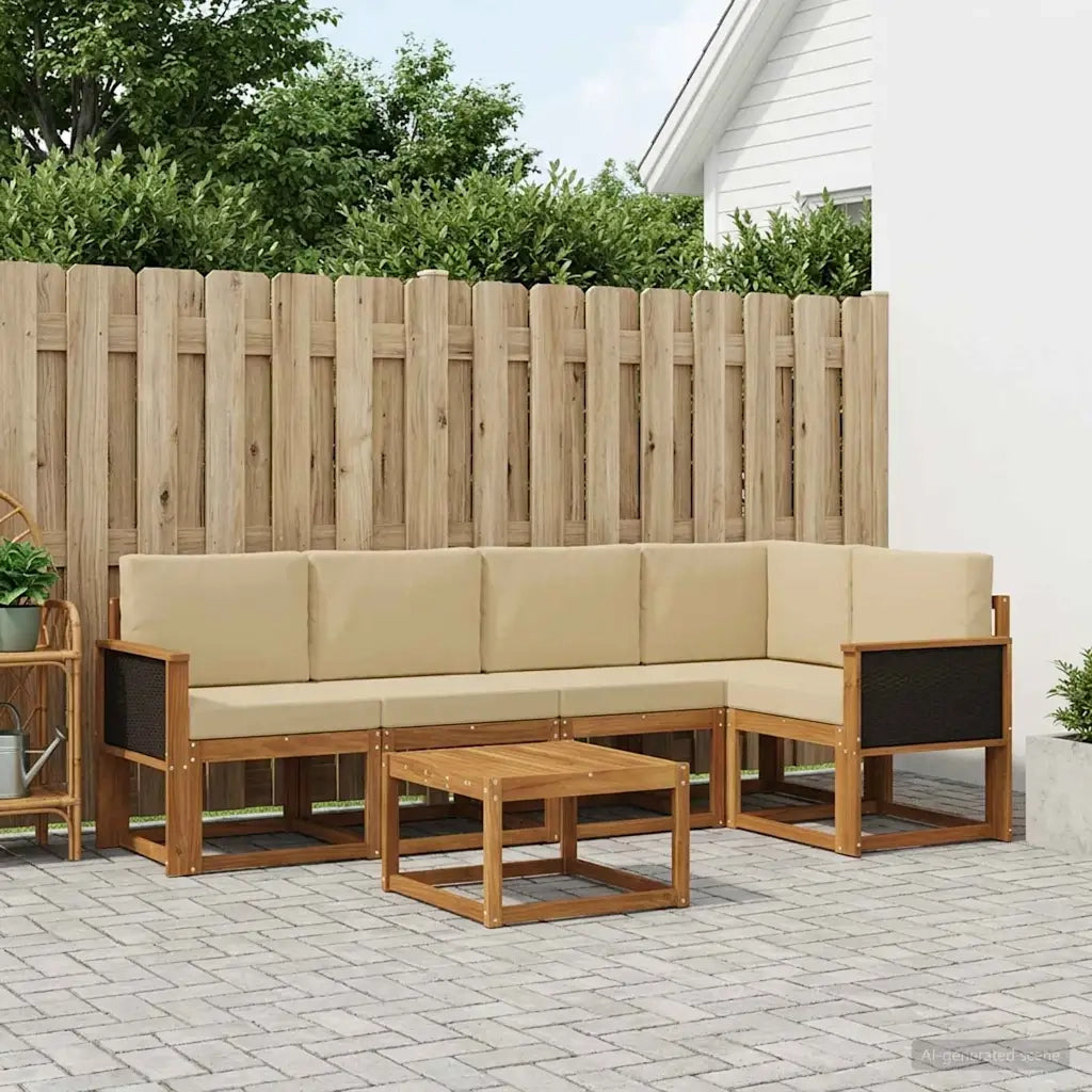 Set di divani da esterno con cuscino 6 pcs Naturale e Beige 3385224