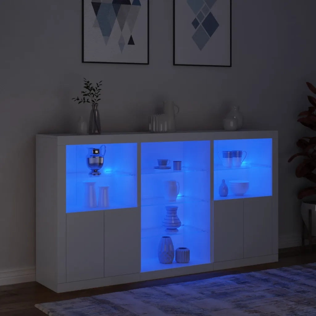 Credenza con Luci LED-Buffet-Armadio da cucina Bianca 181,5x37x100 cm 442537