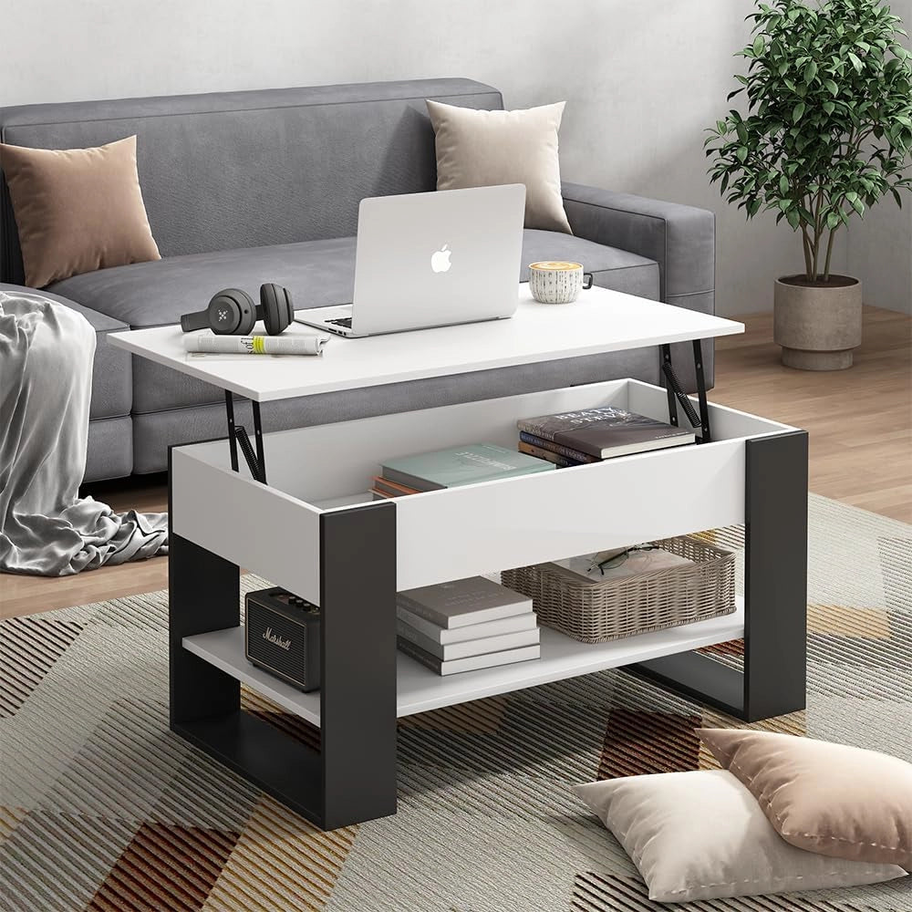 Tavolino Lifto, Bianco/antracite, 92 x 51 cm con funzione di sollevamento
