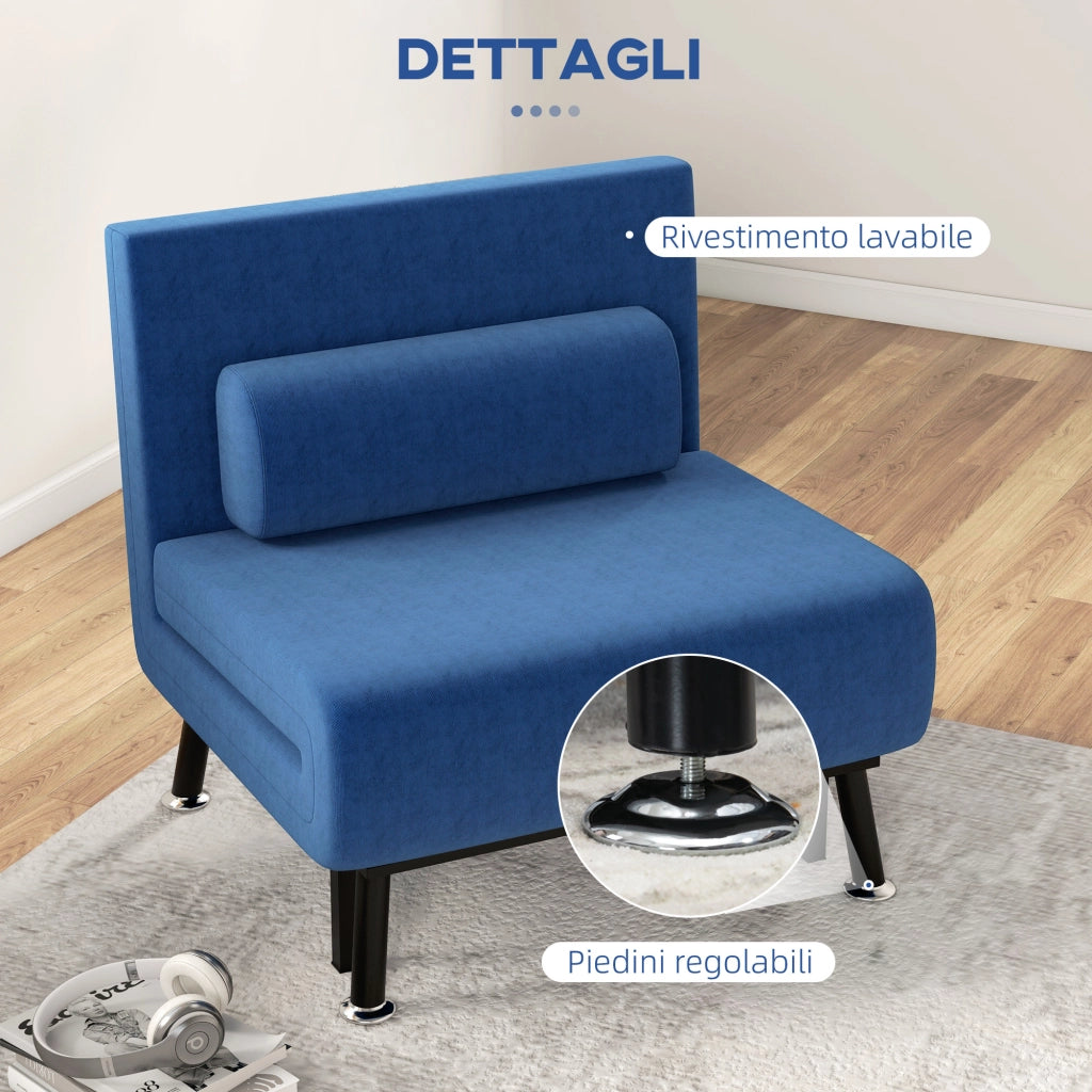 Poltrona Letto con Schienale Regolabile ¨C Zephmum ¨C Tessuto Blu Scuro Acciaio 75x70x75 cm