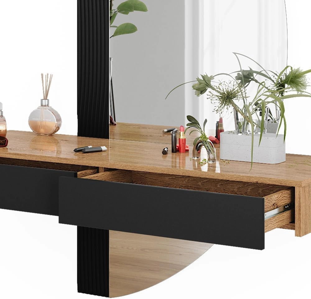 Tavolo da toeletta Melisa, Nero, 120 cm con 2 cassetti, Altezza regolabile, perfetta per adattarsi alle esigenze individuali