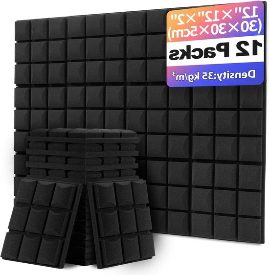 Set di pannelli di schiuma acustica 12 pezzi - 30 x 30 x 5 cm - antracite - isolamento acustico - assorbimento del suono - tappeti di schiuma