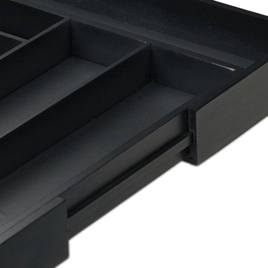 Cassa da stoviglie in bambù estendibile - 6-8 contenitori - nero - HBD 65 x 35-58 x 435 cm