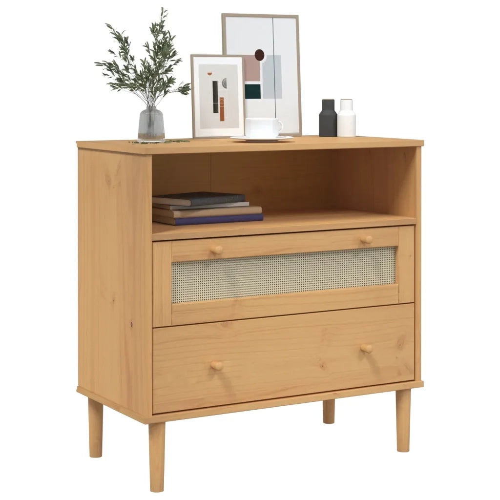 Credenza-Buffet-Armadio da cucina SENJA Aspetto Rattan Marrone 80x40x80 cm Massello Pino 838944