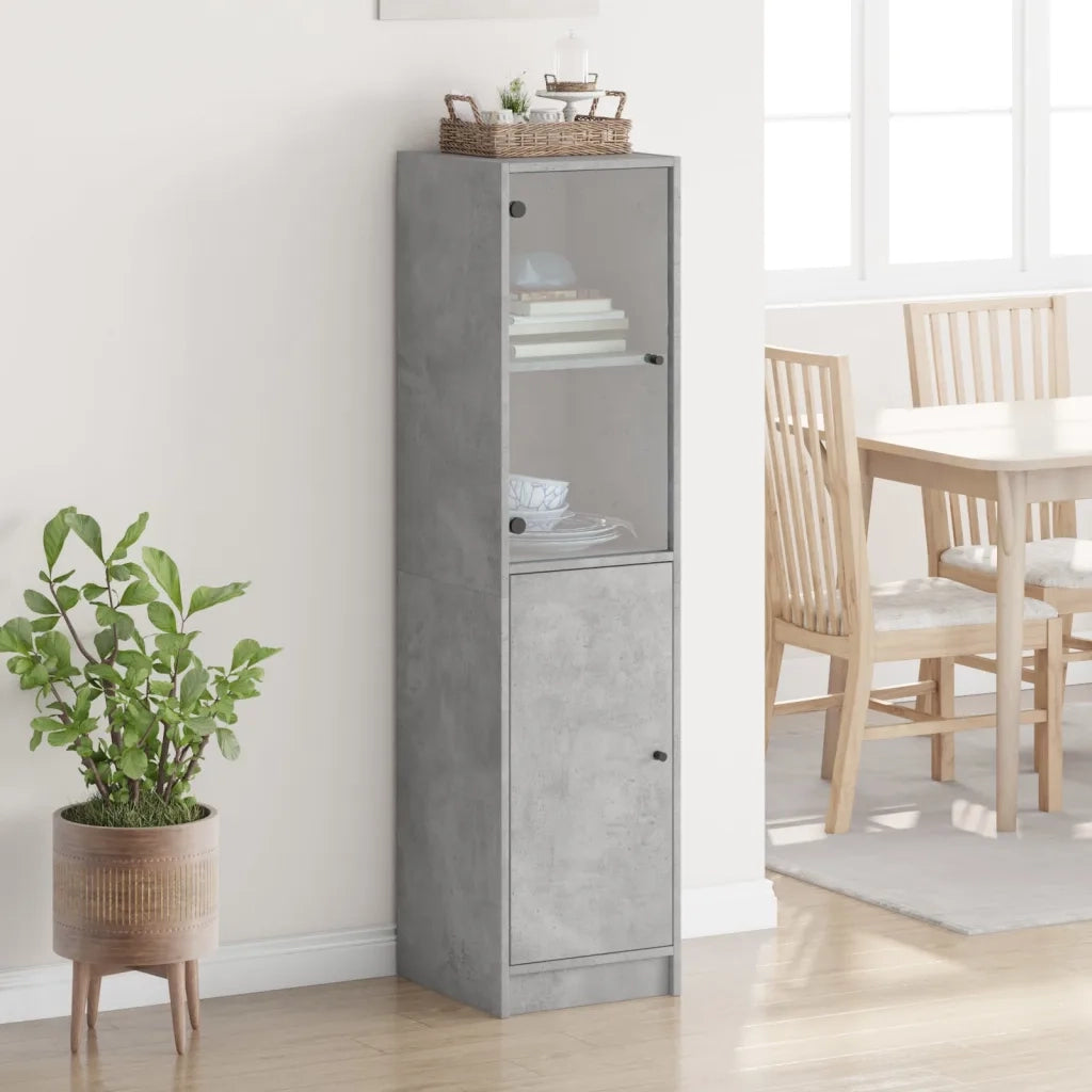 Credenza con Anta-Buffet-Armadio da cucina in Vetro Grigio Cemento 35x37x142 cm