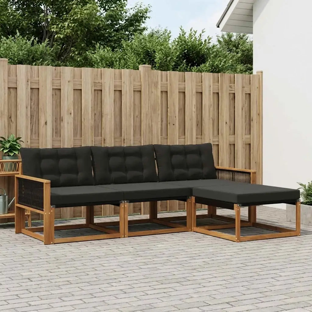 Set di divani da esterno con cuscino 4 pcs Naturale e Nero