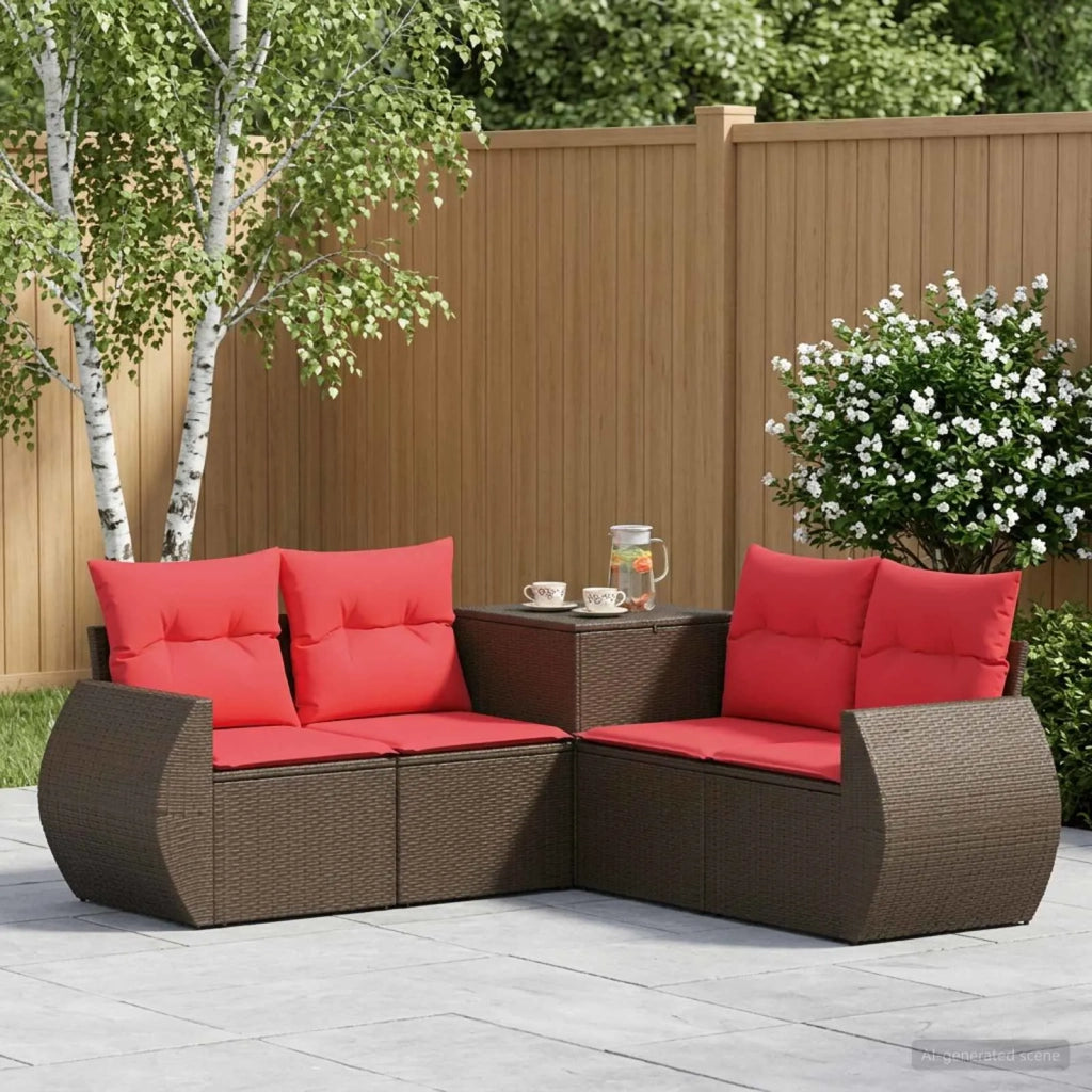 Set di divani 5 pz Marrone e Rosso Rattan sintetico e Acciaio 3447895