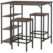 EasyComfort Set Tavolo Alto con 2 Sgabelli e Scaffale Stile Industriale in Metallo e Legno, Arredamento Moderno Bar e Cucina, Marrone Rustico