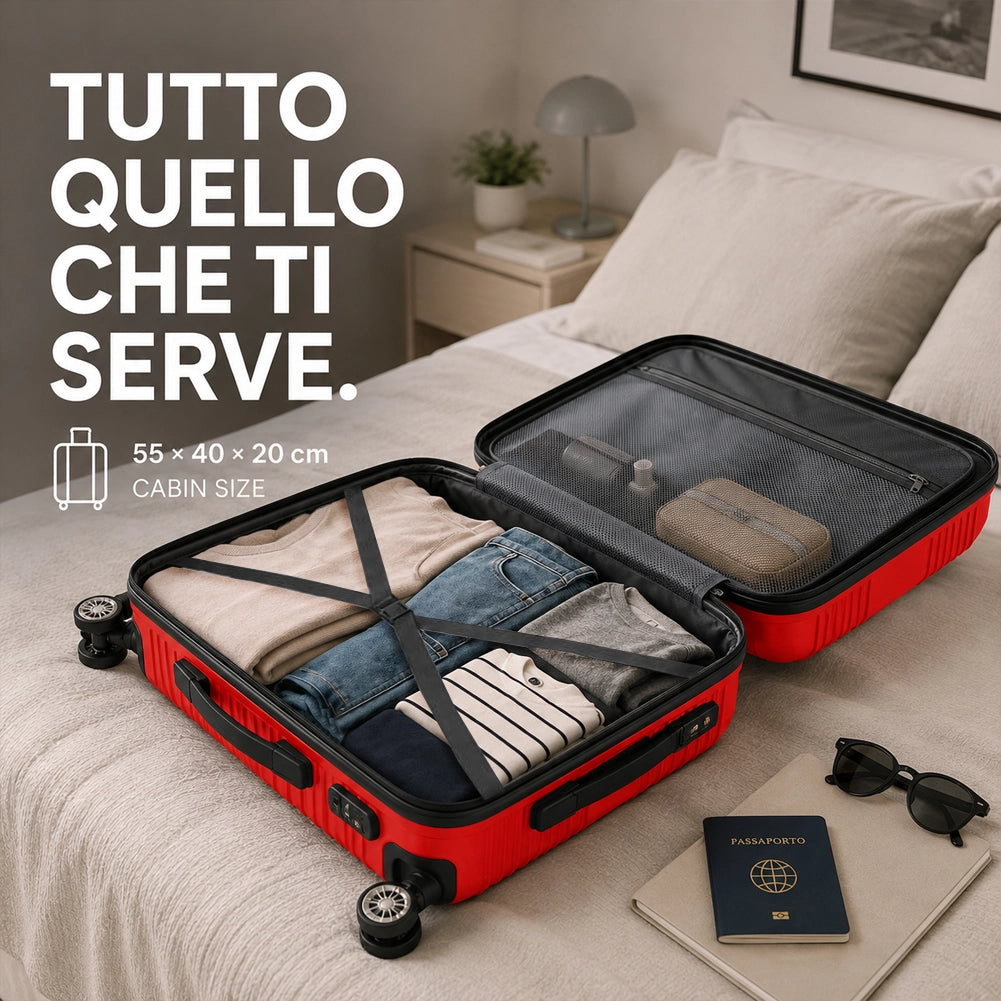 Valigia Bagaglio a Mano 55x40x20 cm Rosso Trolley Ortega Adatto Ryanair Easyjet
