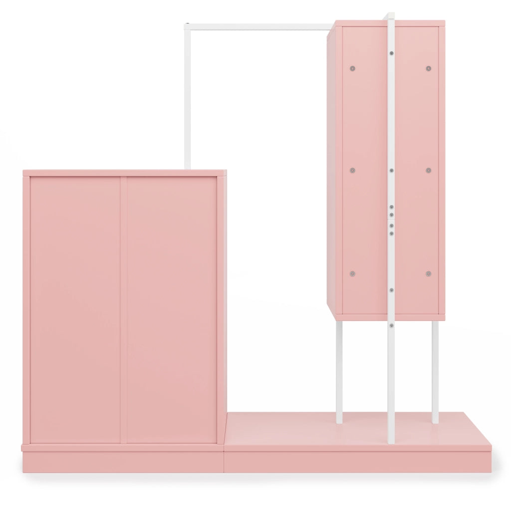 ARMADIO con barra appendiabiti, 4 cassetti e 3 ripiani aperti 100x40x135 cm Rosa/Bianco