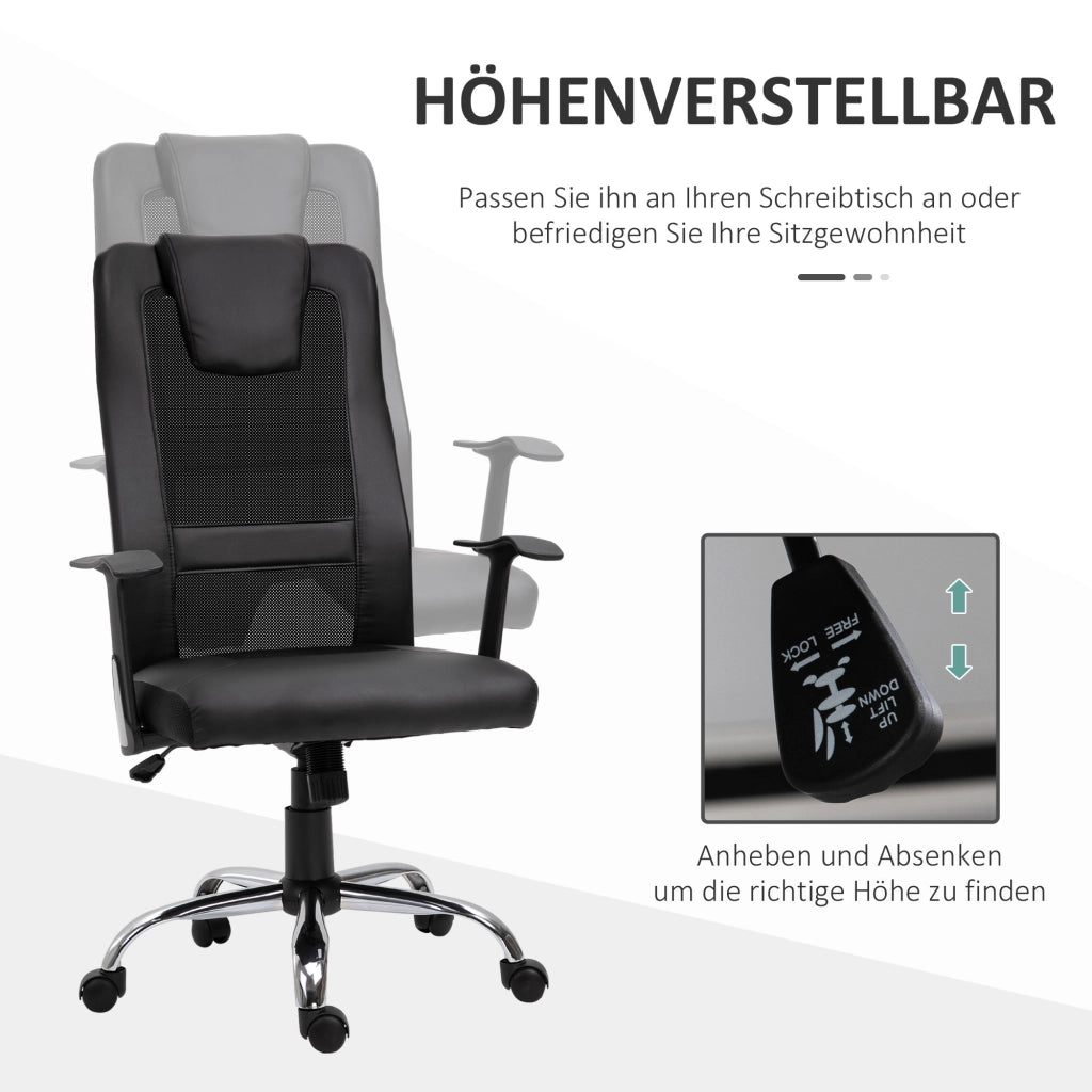 Sedia da Ufficio Ergonomica con Altezza Regolabile, Funzione Dondolo e Braccioli, in Similpelle Nera