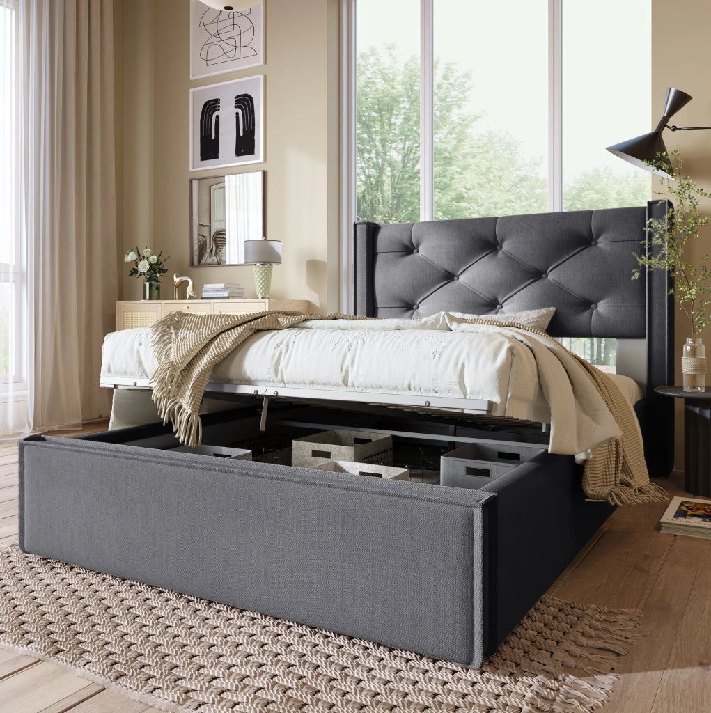 Letto singolo imbottito contenitore 90x200 cm grigio