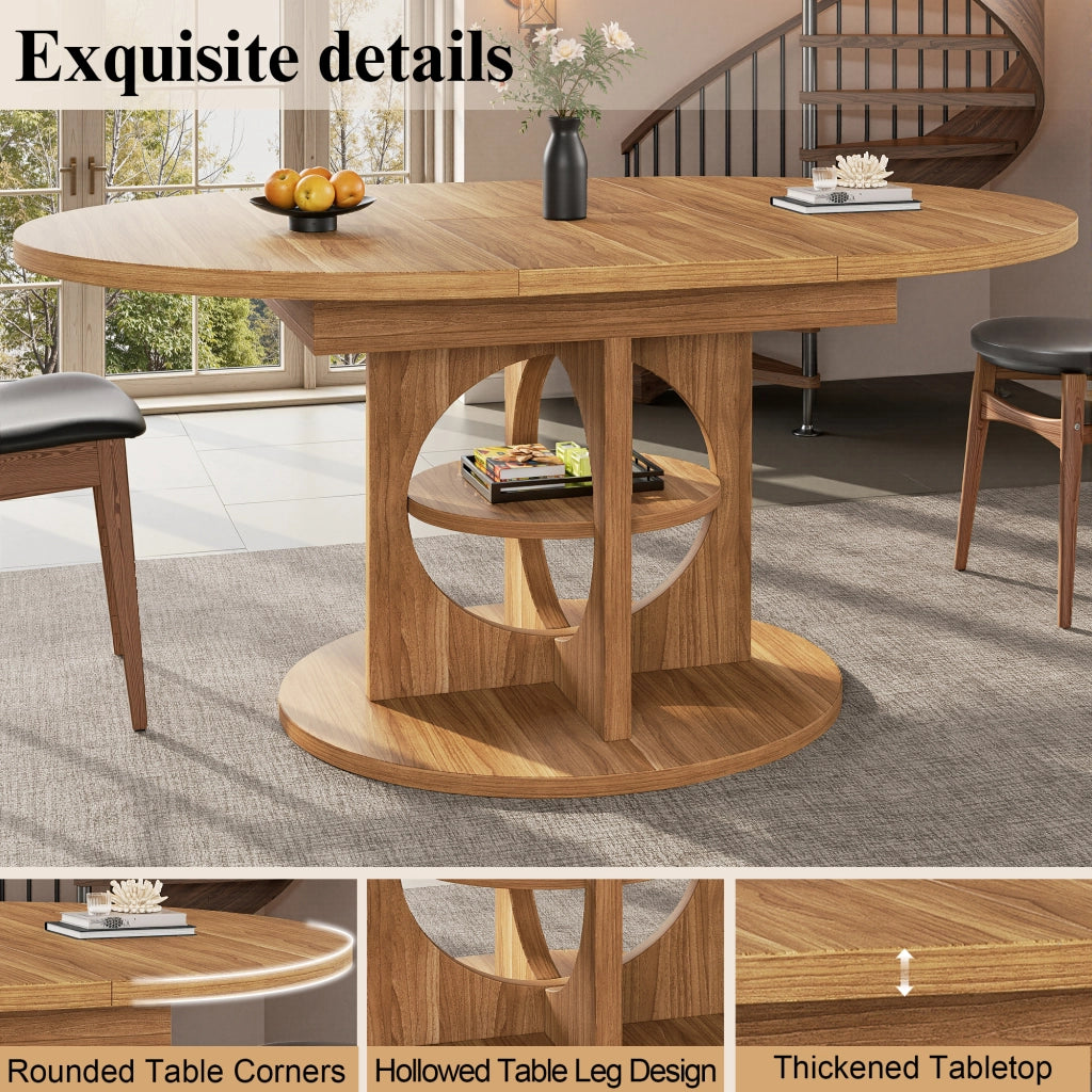 Tavolo allungabile con ripiano centrale, forma tonda e ovale, per sala da pranzo, in MDF, effetto legno stile moderno
