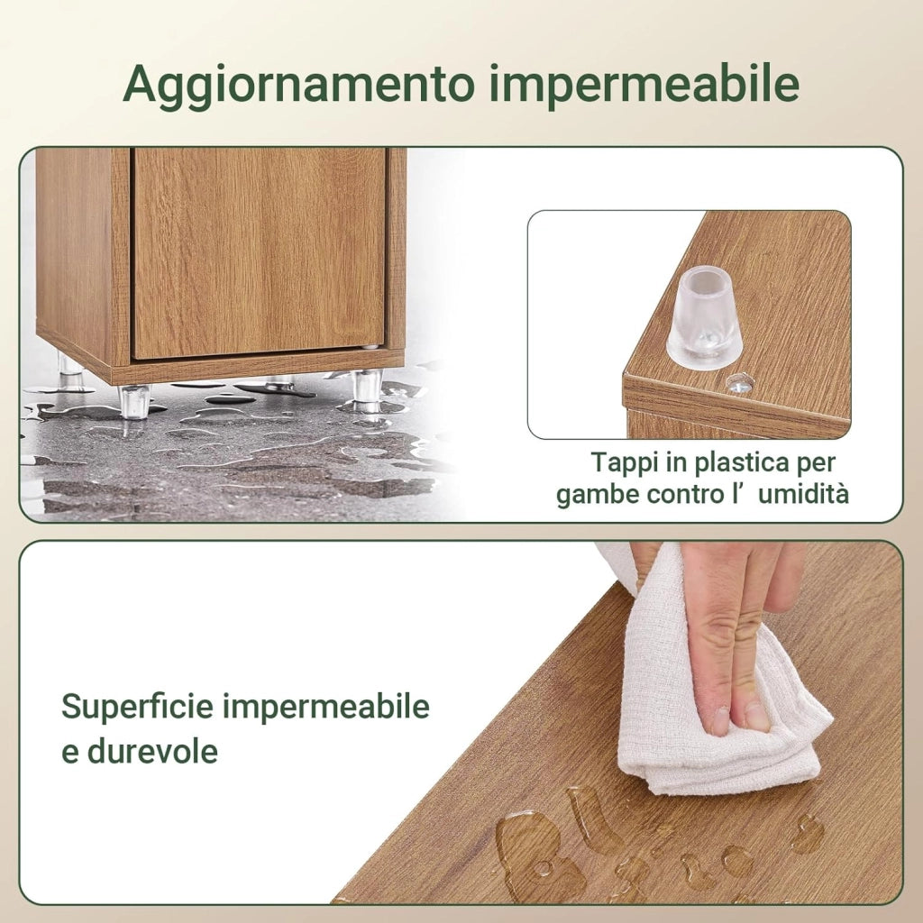Mobile Bagno Alto e Stretto, Mobili Salvaspazio Mobiletto a Colonna da Terra con Ripiani Regolabili e Cassetto Armadietto per Bagno e Lavanderia 20×20×180 cm BZR34-II-PF