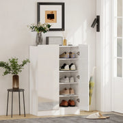 Scarpiera moderna 5 livelli in legno bianco con ripiani regolabili e chiusura soft-close