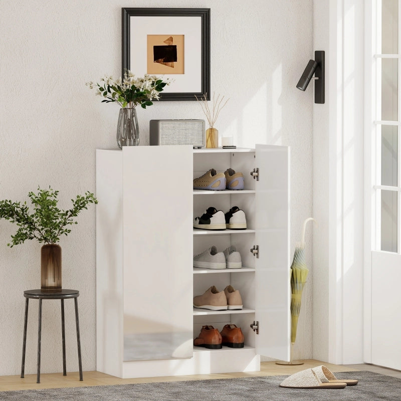 Scarpiera moderna 5 livelli in legno bianco con ripiani regolabili e chiusura soft-close