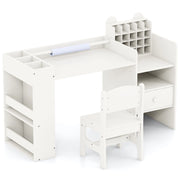 Set tavolo e sedia per bambini con porta rotolo carta rimovibile con mobile cubo, Tavolo lettura e disegno Bianco-Tavoli e sedie