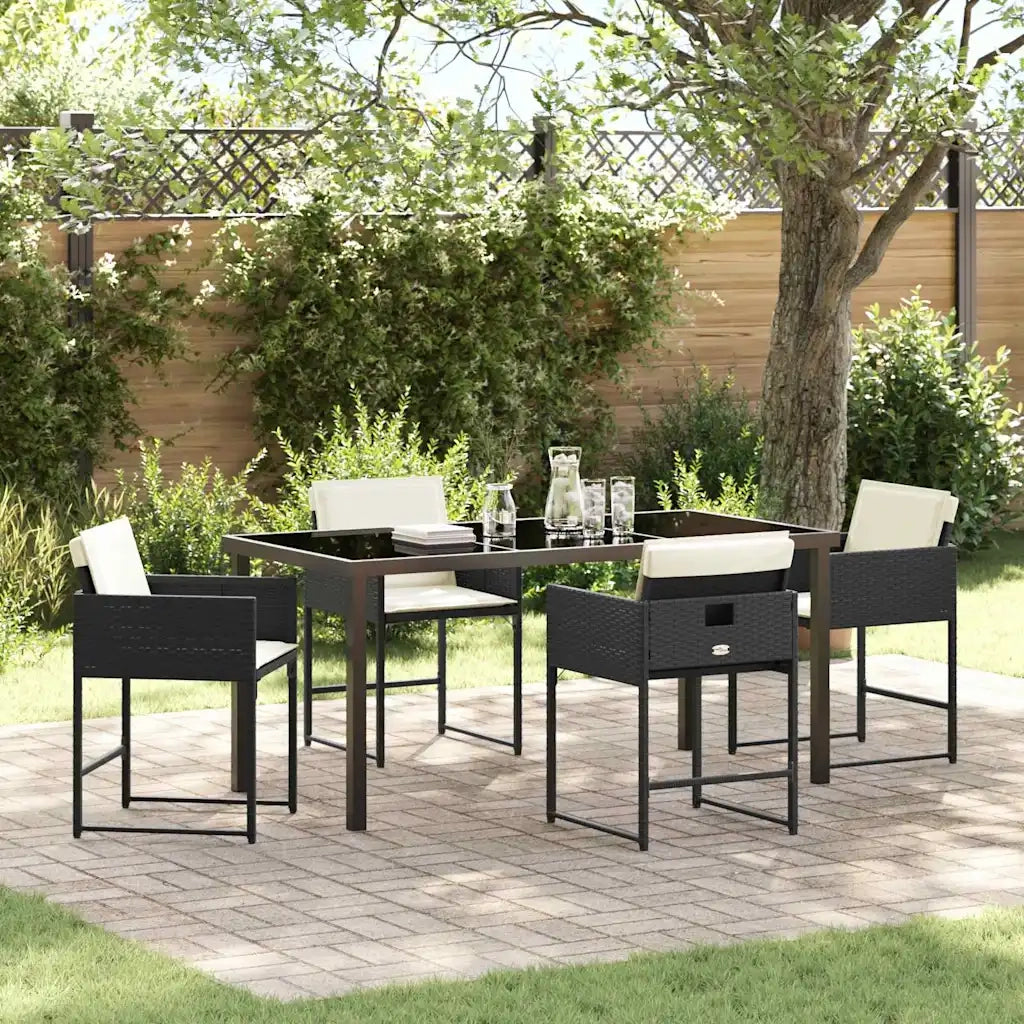Set da Pranzo per Giardino 5 pcs Nero polyrattan