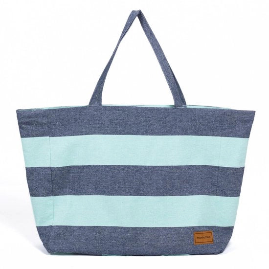 Borsa da Spiaggia XXL per Famiglie - Inversibile, Disegno a Strisce e Liscio, Spazioso - 50x40, Blu Verde Mare