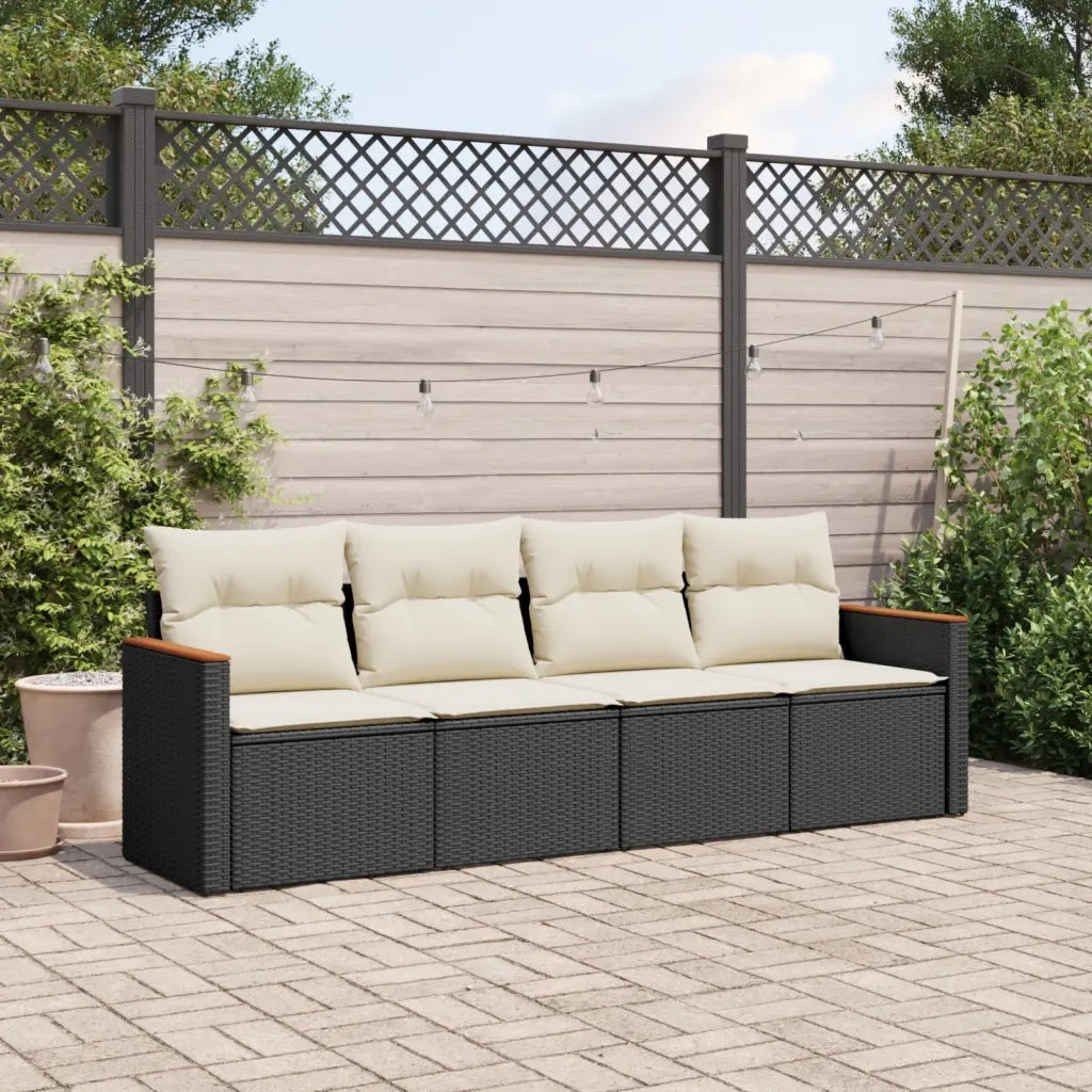 Set Divani da Giardino 4 pz | Set Salotto da Giardino con Cuscini Nero in Polyrattan
