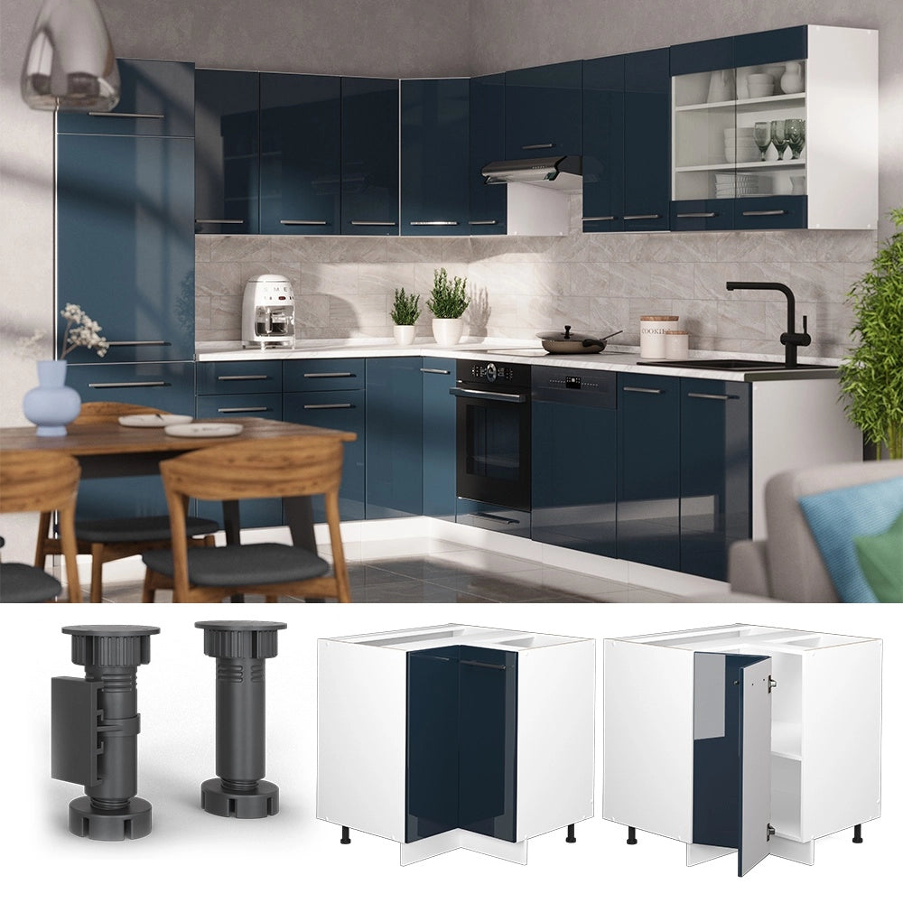 Mobile ad angolo cucina Fame-Line Blu scuro lucido/Bianco 80.5 cm senza piano di lavoro Vicco