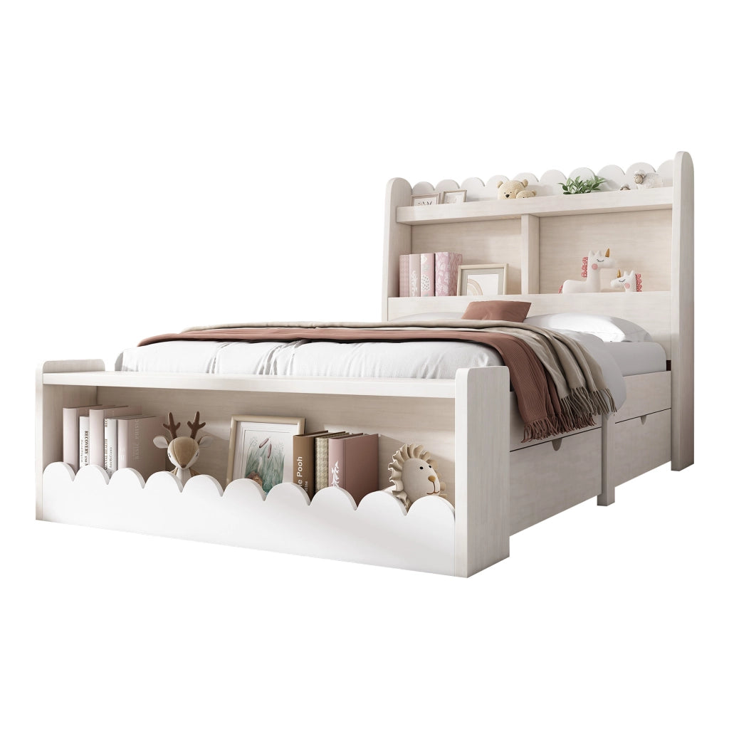 Letto Singolo Contenitore con Cassetti, Rete a Doghe e Scaffale ¨C MINIMAL ¨C Legno Bianco Rovere 90x190