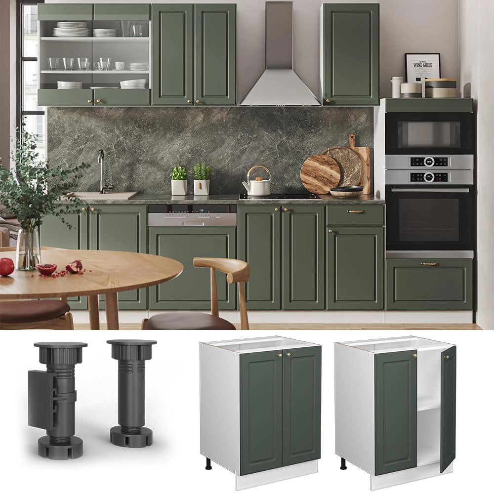 Mobiletto base cucina Fame-Line Verde-oro rustico/Bianco 60 cm senza piano di lavoro Vicco