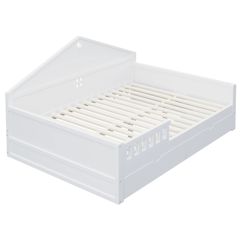 Letto singolo con LED e cassetti, 140x200 cm, bianco
