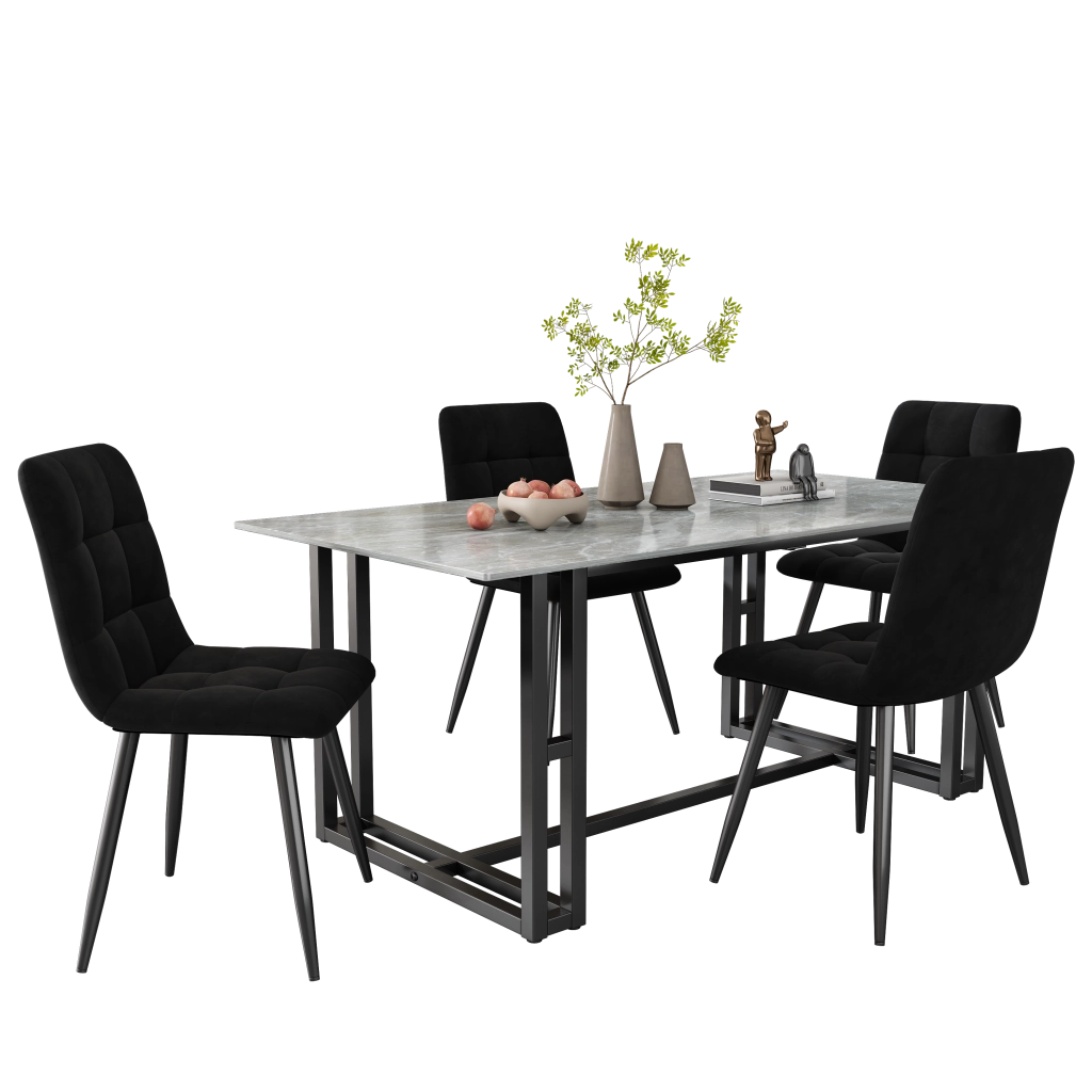 Sedie da Pranzo Set 4 Pezzi Imbottite ¨C MINIMAL ¨C Velluto Nero con Schienale e Struttura in Metallo