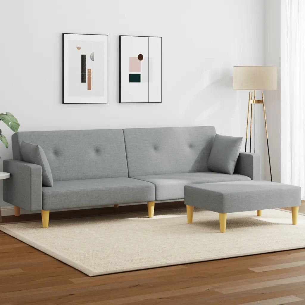 Divano Letto a 2 Posti con Poggiapiedi-Sofa Letto 2 Posti-Daybed Grigio Chiaro in Tessuto 803763