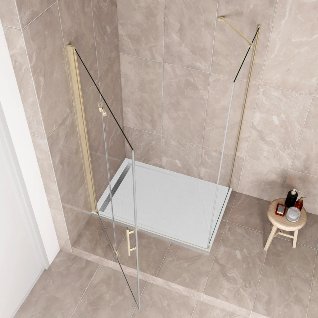 185 cm Box Doccia Angolare 76x80 cm Porta Battente Pieghevole 76 Parete Fissa 80 Vetro Temperato 6 mm Anticalcare Barra Stabilizzatrice da 45 cm Dorato Spazzolato