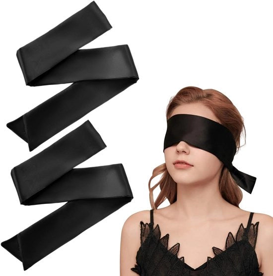 Set di 2 blindi satini, 150 x 7 cm, maschera per occhi nera, maschera per dormire regolabile, protezione per gli occhi, maschera per occhi in seta per donne, uomini, adulti e coppie