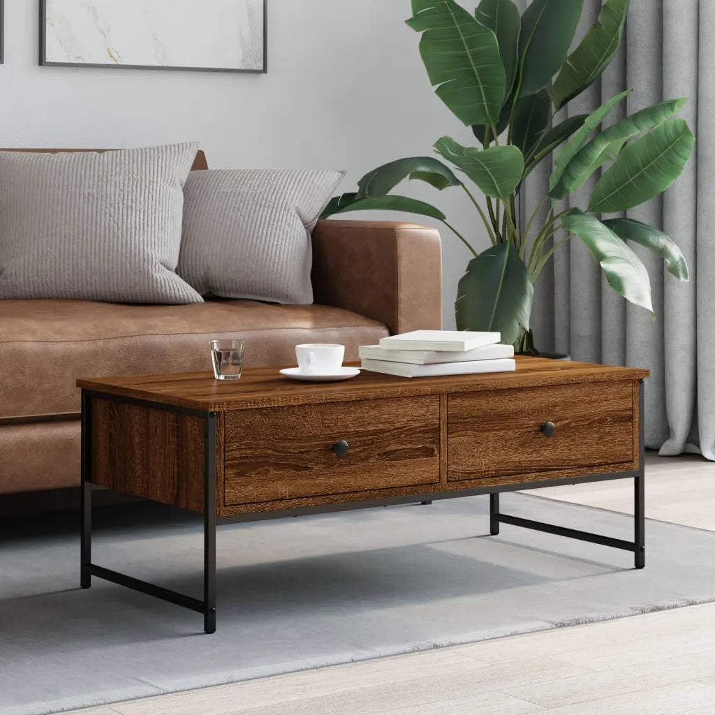 Tavolino Salotto-Tavolino da soggiorno-Tavolo Rovere Marrone 101x49x39,5cm Legno Multistrato