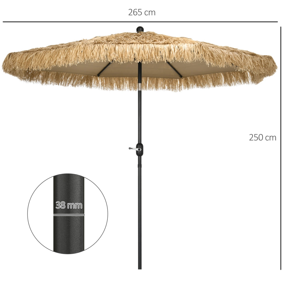 Ombrellone da Giardino Rotondo con Copertura in Paglia e Manovella, ?265x250cm, Cachi