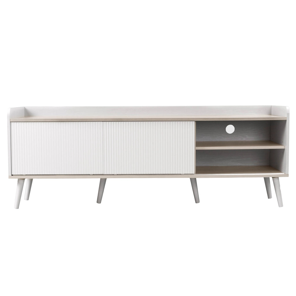 Mobile TV con Cassetti e Ante Scorrevoli ¨C MINIMAL ¨C Bianco/Legno, 160x58x40 cm