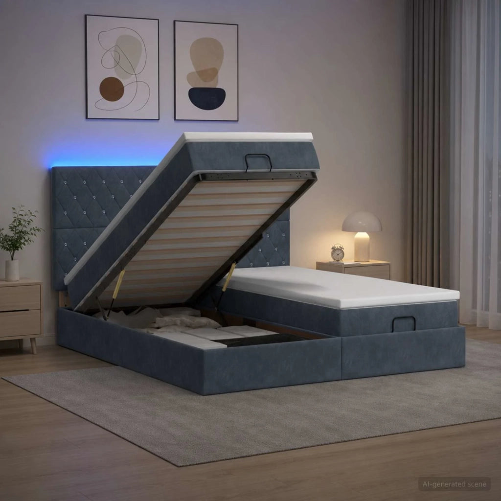 Letto Ottomano con Materasso e LED Grigio Scuro 200 x 200 cm 3458485