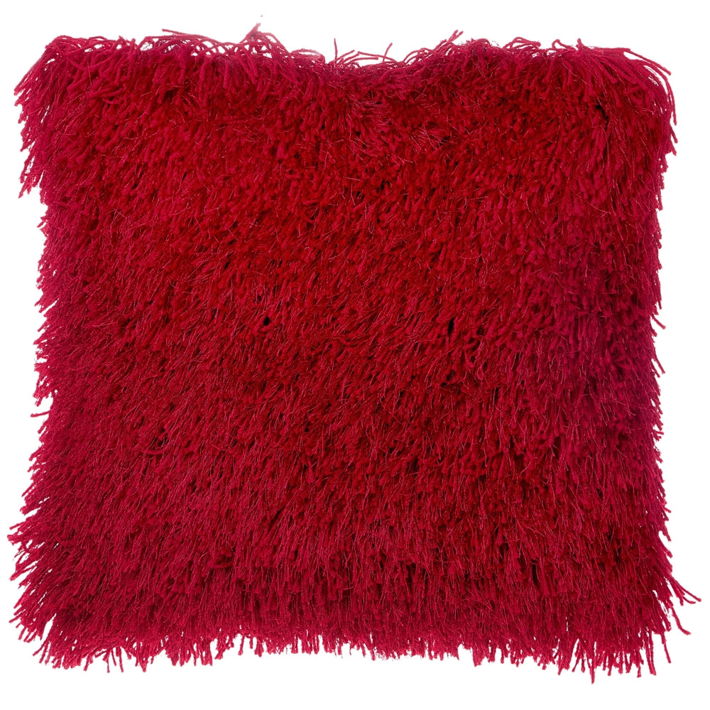Set di 2 cuscini decorativi Fodera per cuscino in tessuto di poliestere rosso con inserto superficie pelosa 45 x 45 cm
