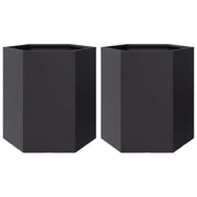 2 pz Fioriere | Cassetta per fiori | Vaso da Giardino Esagono Nero 46x40x45 cm Acciaio