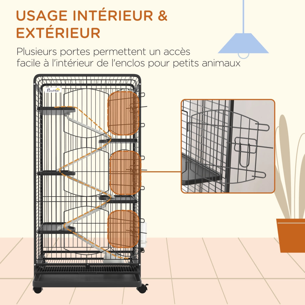 Gabbia per Piccoli Animali con Ruote ¨C zephmum ¨C Grigio 5 Ramp 5 Piattaforme