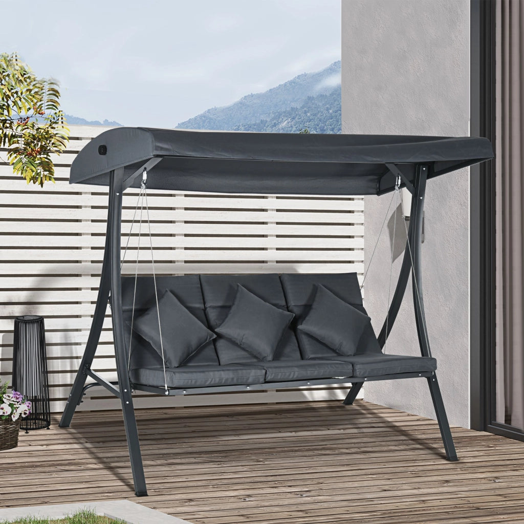 Balancelle Giardino 3 Posti ¨C Zephmum ¨C Grigio Scuro Acciaio Polyester