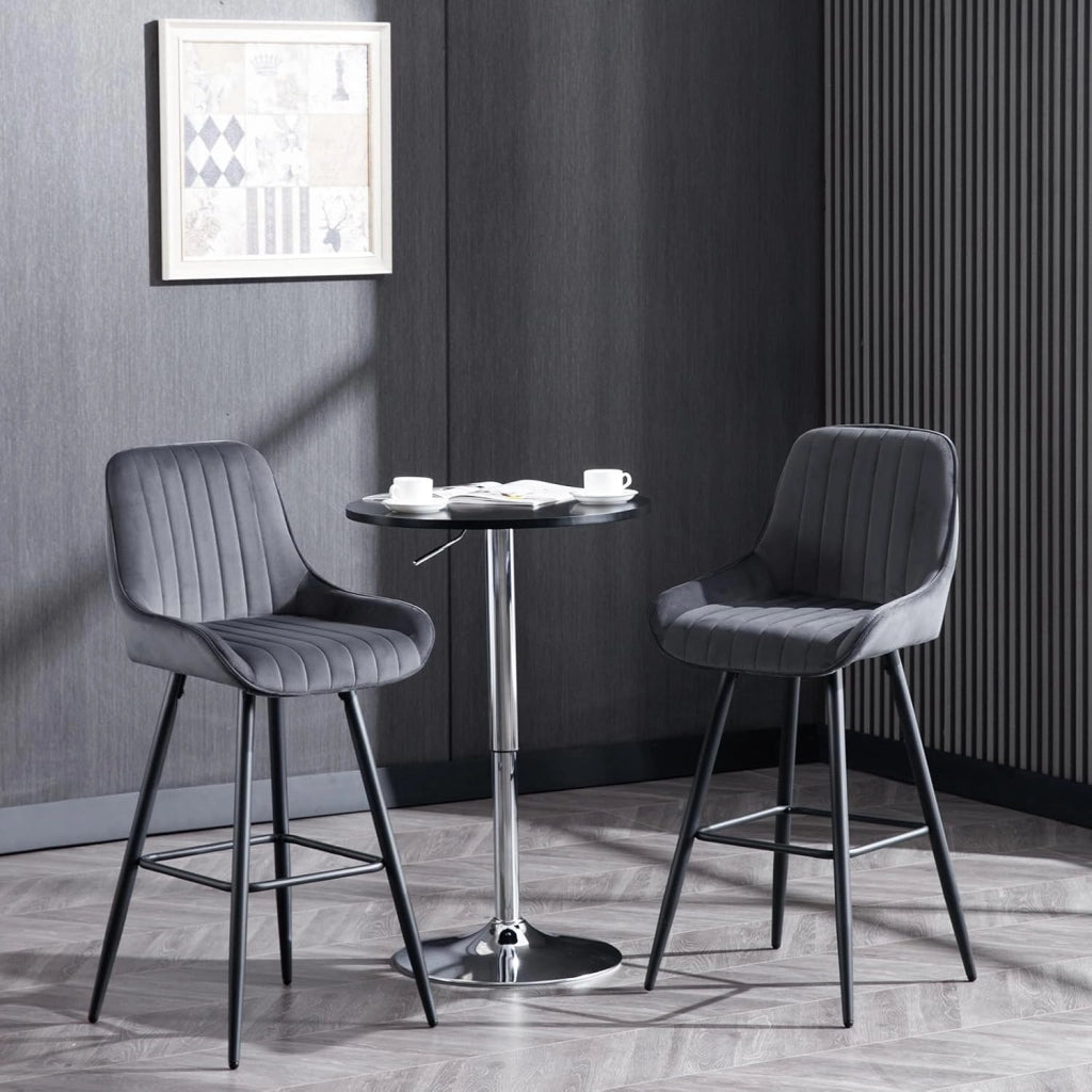 6 Sgabelli Alti da Bar con Schienale, Sedie Moderne con Poggiapiedi Quadrato, Sedie in Velluto Ergonomiche per Bistrot, Altezza Sedile 71cm, Gmabe in Metallo, Grigio scuro, BH394dgr-6