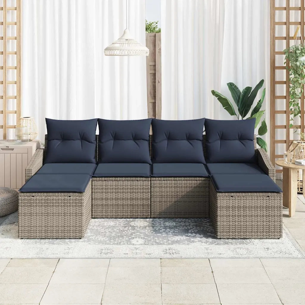 Set Divano da Giardino 6 pcs Grigio e Blu Navy polyrattan