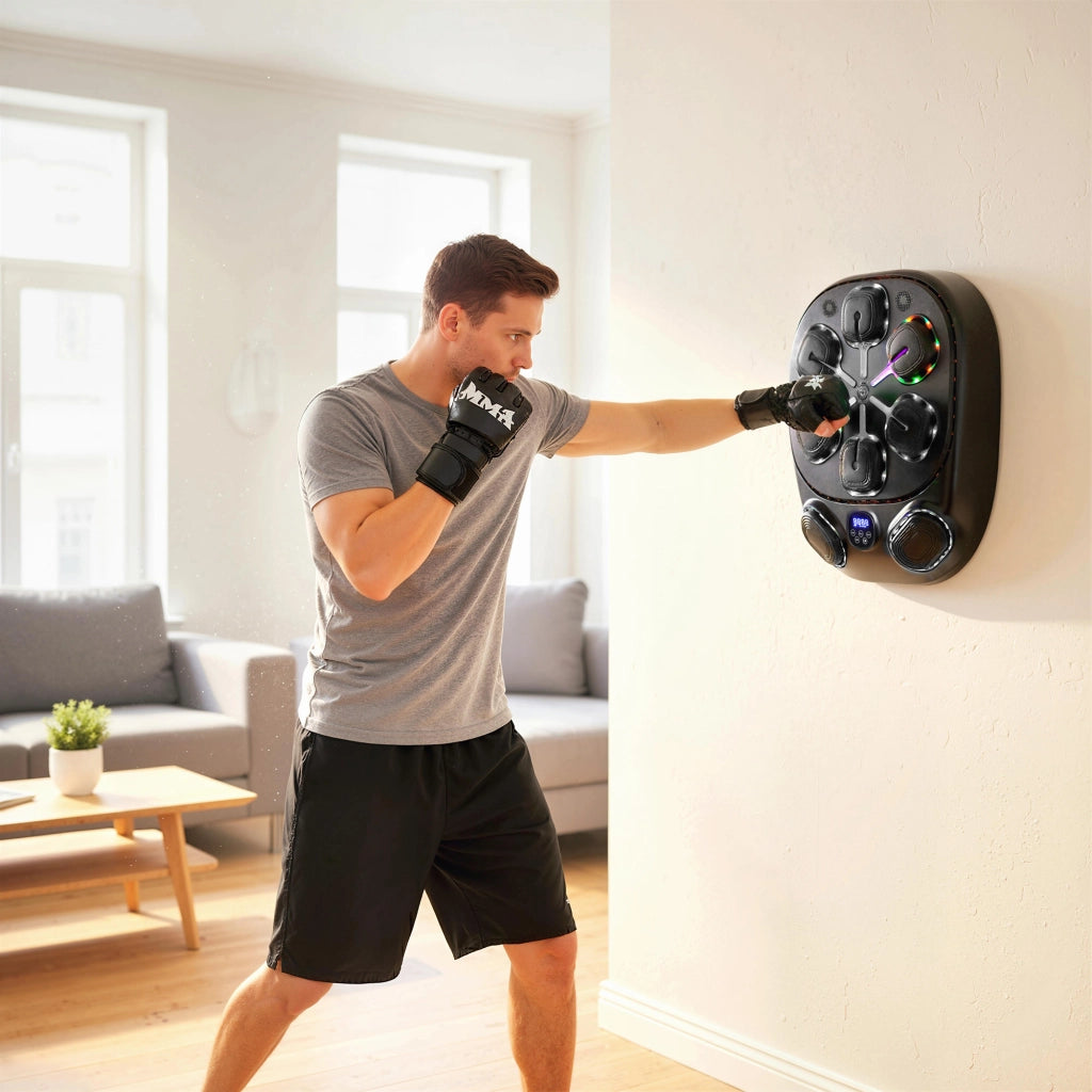 Macchina da Boxe Musicale a Parete con 9 Modalit¨¤, Luci LED e Connessione Bluetooth, 61x48x11 cm, Nero